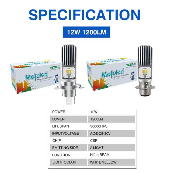 8-80V H4 HS1 BA20D H6 P15D H6M Motorcycle Headlight Led Bulb 12W 1200LM