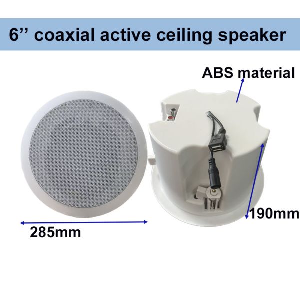 AC-306C Bluetooth USB 6 Inch Coaxial Active Speaker 2*30W 15V/2A ABS Ceiling Loudspeaker