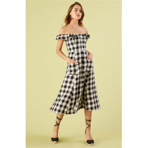 Black and white checked off shoulder dress
