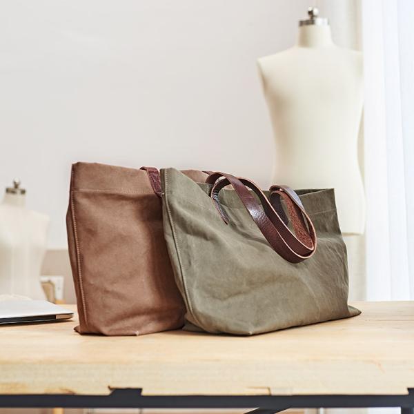 Leather Shoulder Canvas Tote Bag Leather Handle Foldable Tote Bag