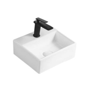 Quality Square White Countertop Ceramic Basin Glossy Finished For Apartment Bathroom for sale