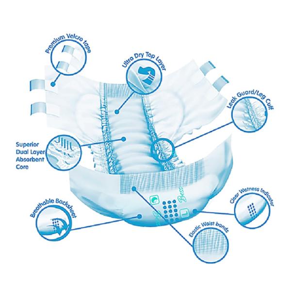 Chemical Free Disposable Adult Diapers Breathable Backsheet 1200m Absorption