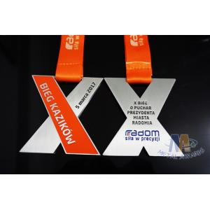 X Shape Both Side Metal Award Running Medals With Lanyard Or Sulimated Ribbon
