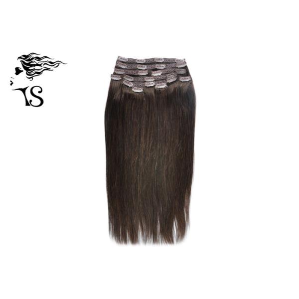 Dark Brown Clip In Human Hair Extensions , Real Virgin Pre Bonded Hair