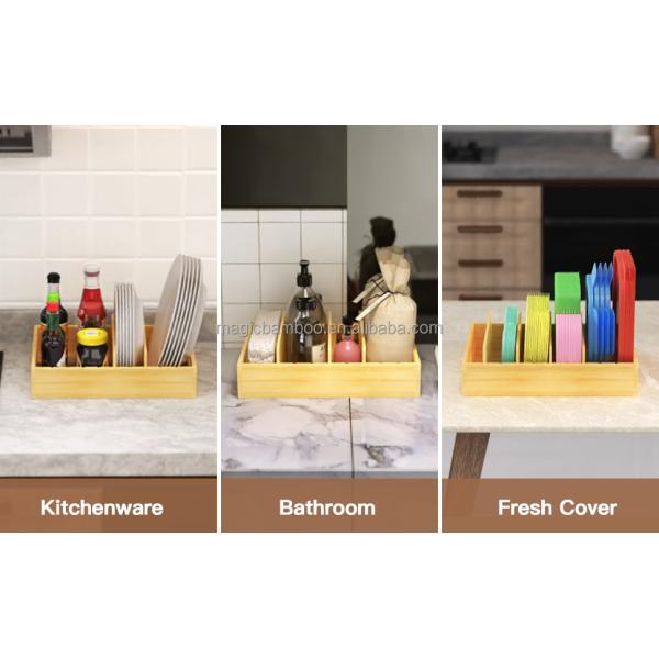 Bamboo Food Container Lid Organizer with Adjustable Dividers 30.49 x 25.41 x 6.36 CM
