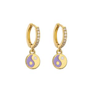 Enamel Rhinestone Hoop Earrings