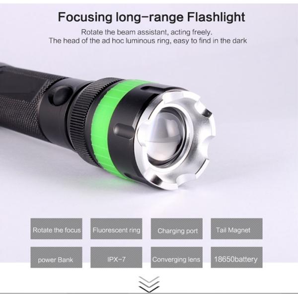 Police Security LED Rechargeable Flashlight Added Fluorescent Silicone Ring