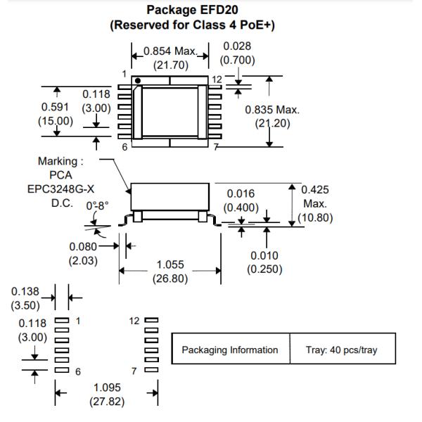 Surface Mount PoE Power over Ethernet Transformer for DC/DC Converter EPC3248G-13