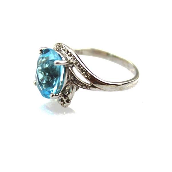 Women Jewelry 925 Silver Ring with 8mmx10mm Oval Blue Topaz Cubic Zircon(F13)