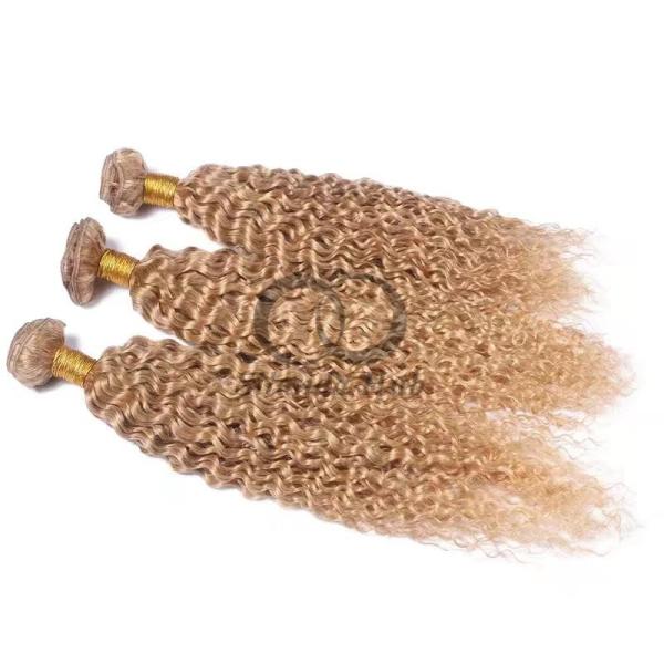 #27 Honey Blonde Kinky Curly Remy Human Hair Bundles Sew In Weave Bundles Brazilian Bundle Deals