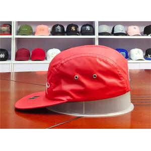 Red Camper Flat Brim Leather Fabric Cap 5 Panels
