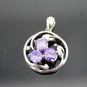 Silver Jewelry Purple Cubic Zircon Charm Pendant Necklace (P33)