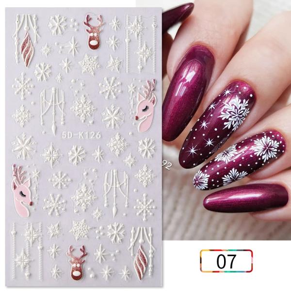 Wholesale Easy Apply Decoration Decals 5D Christmas Embossed White Snowflakes Sliders Nail Stickers for Finger Nail Beauty