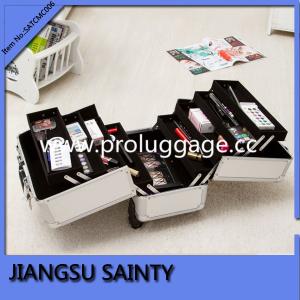 Quality Silver large cosmetic trolley case with 8 trays inside for sale