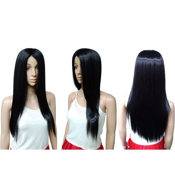 Side Bang Black Long Synthetic Wigs High Temperature Fiber Material For Young Women
