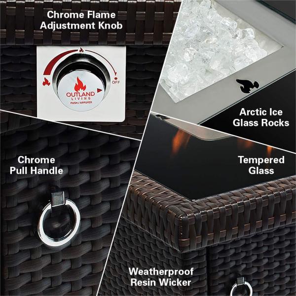 Stainless Steel Burner Square Outdoor Natural Gas Firepit Black All - Season