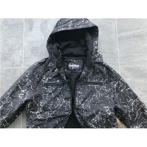 Black Mens Polyester Jacket Coated Printed With Detachable Hood TW58570