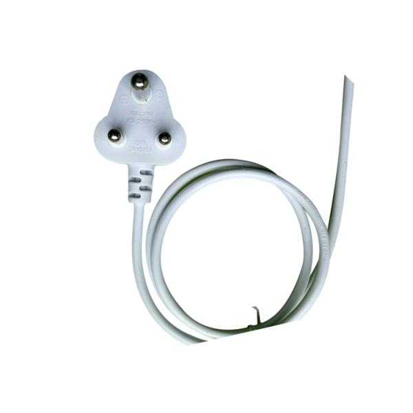 South African White 3 Round Pin Power Cord without stopper 0.5m-10m copper power cable