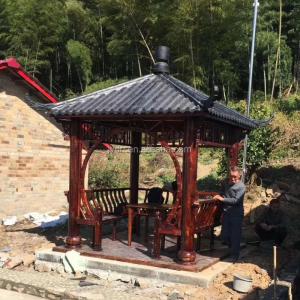 Square Garden Wooden Pavilion Gazebo Hexagon Pergola Grey 2.6m