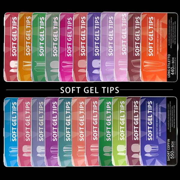 Customize Brand Long Coffin 550pcs Box Tapered clear Soft Gel Full Cover Nails Extension Press on Nail Tips
