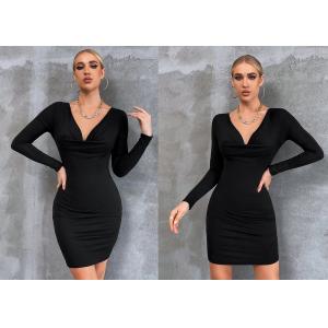 Black Ladies Maxi Dress Velvet Hip Wrap Skirt Flared Sleeves V Neck