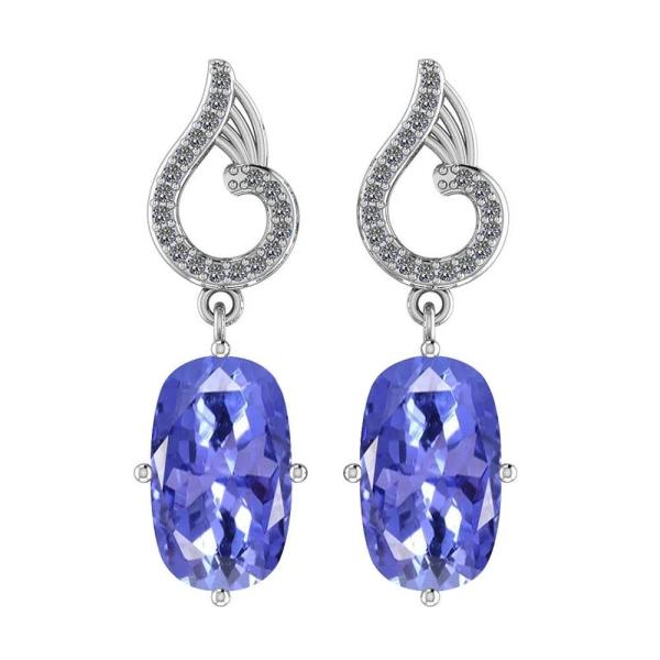7.82 CTW Natural Tanzanite And CZ Earrings 14K Solid Yellow Gold