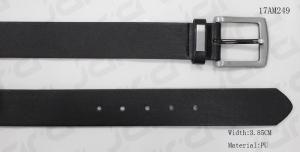 Quality PU Black Mens Casual Belts With Nickel Satin Metal Plate On Loop In 3.85cm for sale