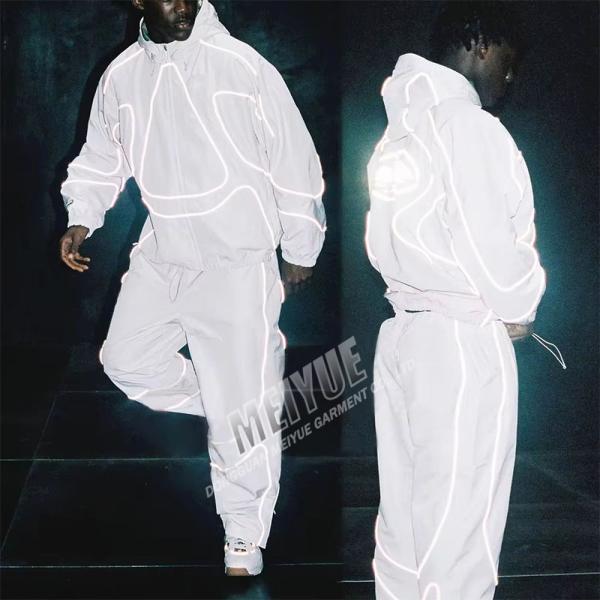 Oversized 3m Reflective Nylon Windbreaker Tracksuit Streetwear Jacket And Jogger Set