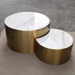 Modern Stainless Steel Electroplated Coffee Table Set Round Metal End Table
