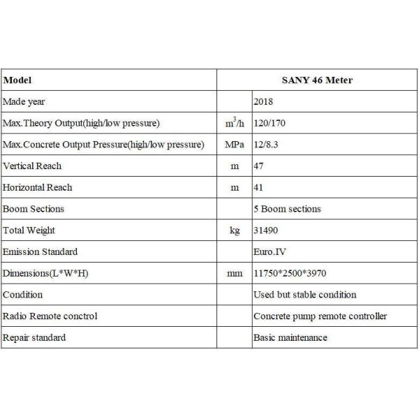 Used Concrete Mixer Truck Sy 47 Meter Concrete Pump