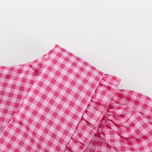 OEM maufactory Cross Border Women'S Pink Polyester Lattice Doll Collar Long Sleeve Dress