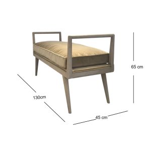 Mid Century Modern Upholstered Bench With Wooden Frame And Armrests