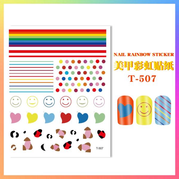 Summer Rainbow Cartoon Style 2D Stickers with Adhesive Backing in Multicolor Pattern