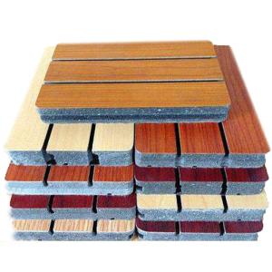 Indoor Veneer Finish Wooden Grooved Acoustic Panel Fire Retardant