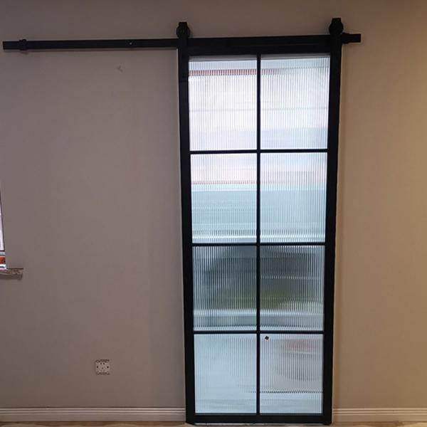 Buy Frosted Glass Aluminum Steel Frame Interior Barn Door With Sliding Hardware at wholesale prices