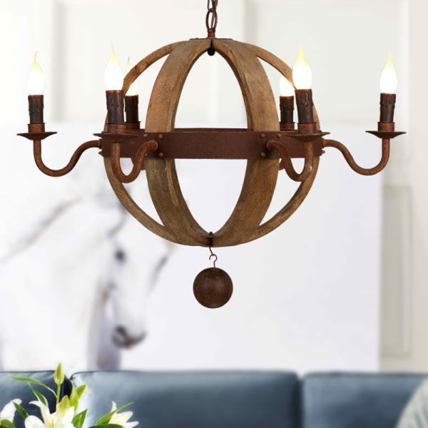 Round Rustic Chandelier Wood Material for home lighting (WH-CI-90)