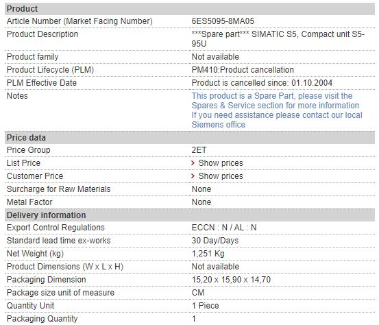 6ES5095-8MA05 6ES5 095-8MA05 Siemens Central Processing Module