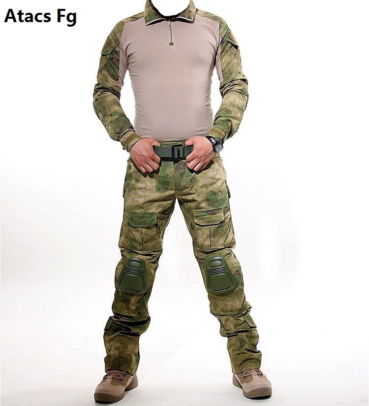 Quality Wholesale Airsoft Army Atacs clothes Military paintball Combat Camoflage Uniform with pads for sale
