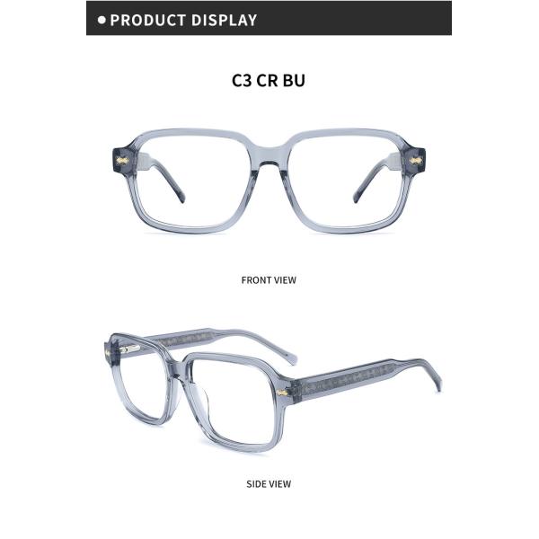 CNC Milling Square Acetate Material Glasses Gray Clear Lens Thick