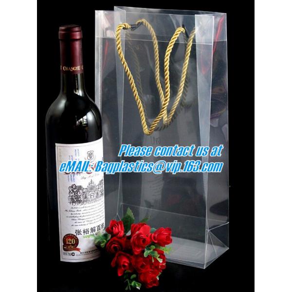Handle Wine Bottle Paper Bags With Two Side Logo,transparent wine gift pp bag,