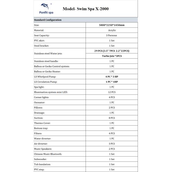 Acrylic Endless Lap Pool Hot Tub With Balboa Control System PFD X2000