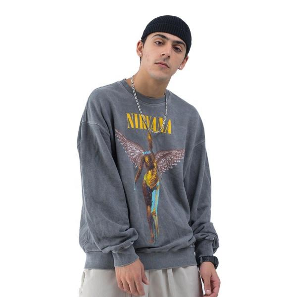 Men'S Acid Wash Jumper Cotton Plain Custom Crewneck Sweatshirt 3d Full Printed