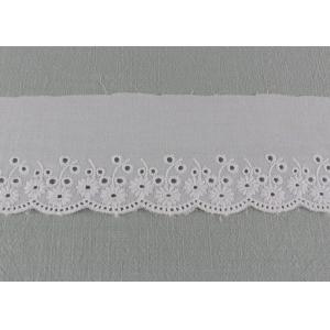 White Eyelet Cotton Lace Trim , Scalloped Floral Lace Ribbon For Wedding Dress