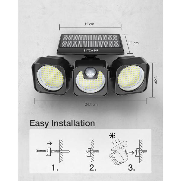 218LED 3 Heads 650lm Solar Power LED Lamp 1.3W IP64 Waterproof Wall Light