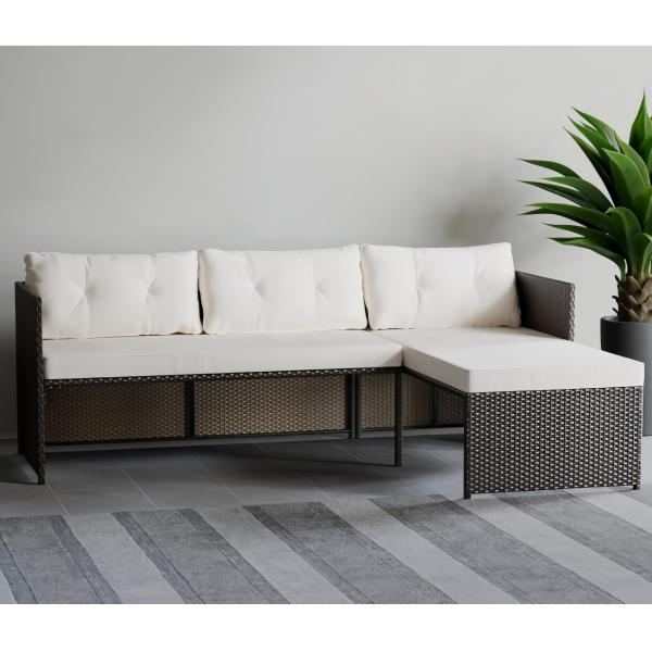 3 Seater Rattan Garden Sofa Set Luxury Balcony Leisure Lounge Wicker Patio Fabric