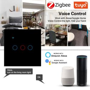 UBARO Tuya Zigbee Smart Switch Support Voice Activated Wall 3 Gang 10A Black App