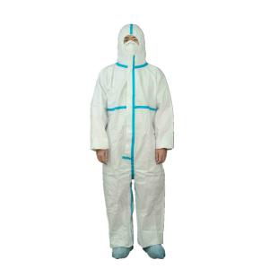 Hospital EN14126 Type4/5/6 Disposable MP Chemical Coverall With Blue Tape
