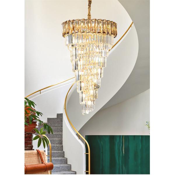 LED Spiral Luxury Crystal Golden Big Chandelier Duplex Building european crystal chandeliers(WH-NC-94)
