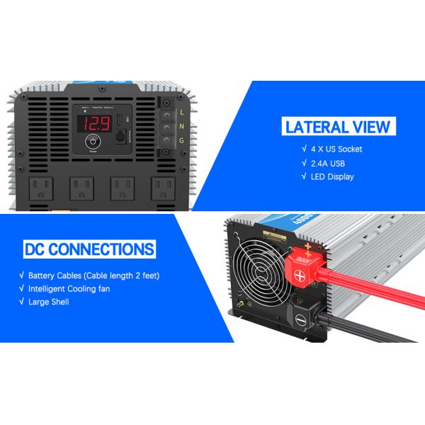 Heavy Duty 12V 2.4A Hybrid Solar Inverter LED 4000W Pure Sine Wave Power Inverter