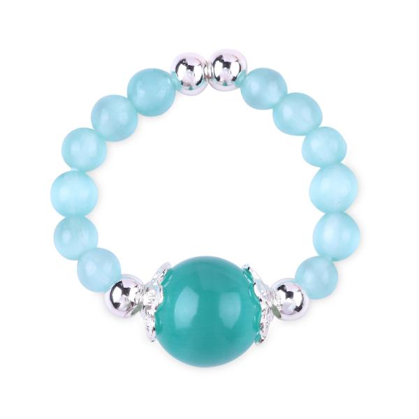 4mm Handmade Gemstone Beaded Ring Adjustable Elastic Green Cat's Eye Stone Ring